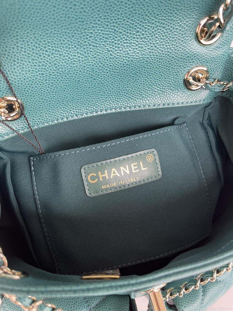 Chanel AS3787 Small Backpack Grained Shiny Calfskin & Gold-Tone Metal Green