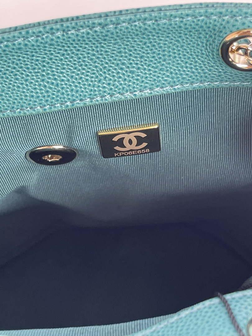 Chanel AS3787 Small Backpack Grained Shiny Calfskin & Gold-Tone Metal Green