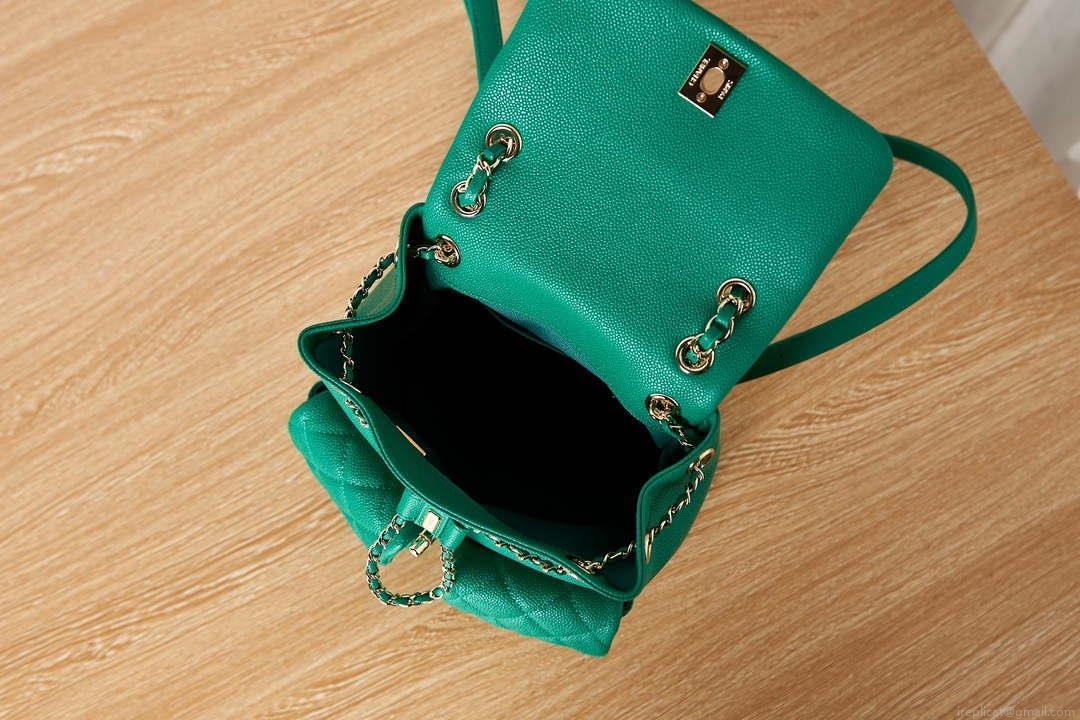 Chanel AS3860 Backpack Grained Shiny Calfskin & Gold-Tone Metal Green