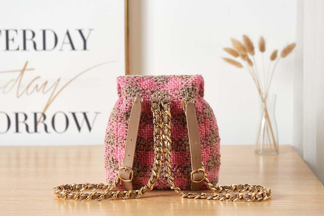 Chanel AS3615 Backpack Wool Tweed & Gold-Tone Metal Pink