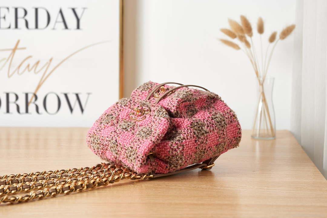 Chanel AS3615 Backpack Wool Tweed & Gold-Tone Metal Pink