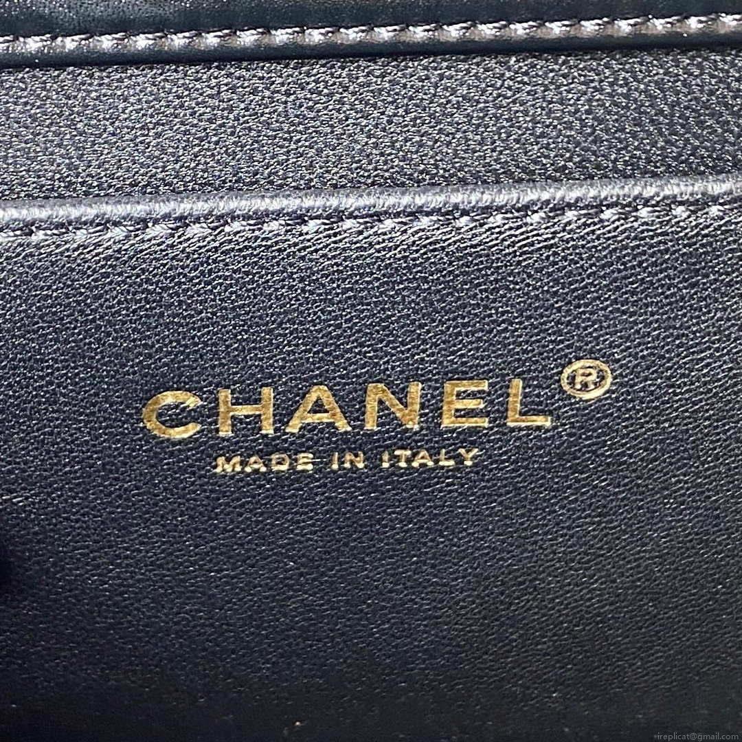 Chanel AS3908 CC Small Flap Bag With Top Handle Shiny Calfskin Black Gold