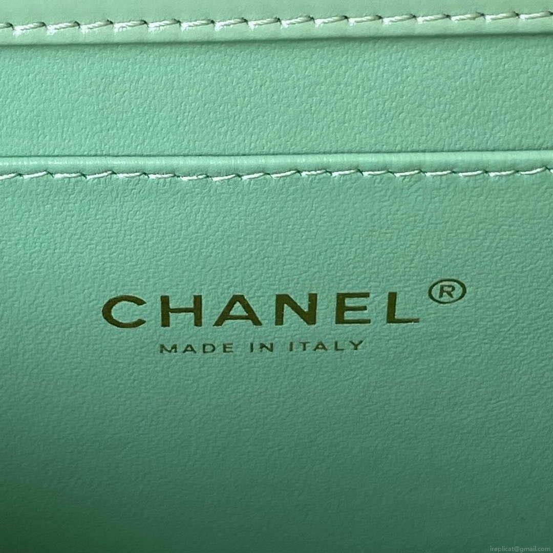Chanel AS3908 CC Small Flap Bag With Top Handle Shiny Calfskin Green Gold