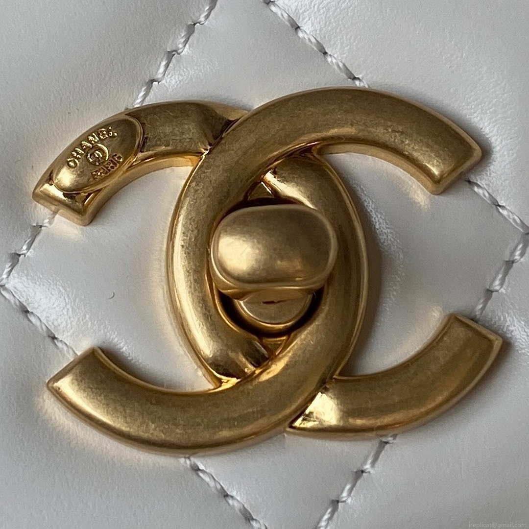Chanel AS3886 Mini Flap Bag With Top Handle Shiny Calfskin White Gold