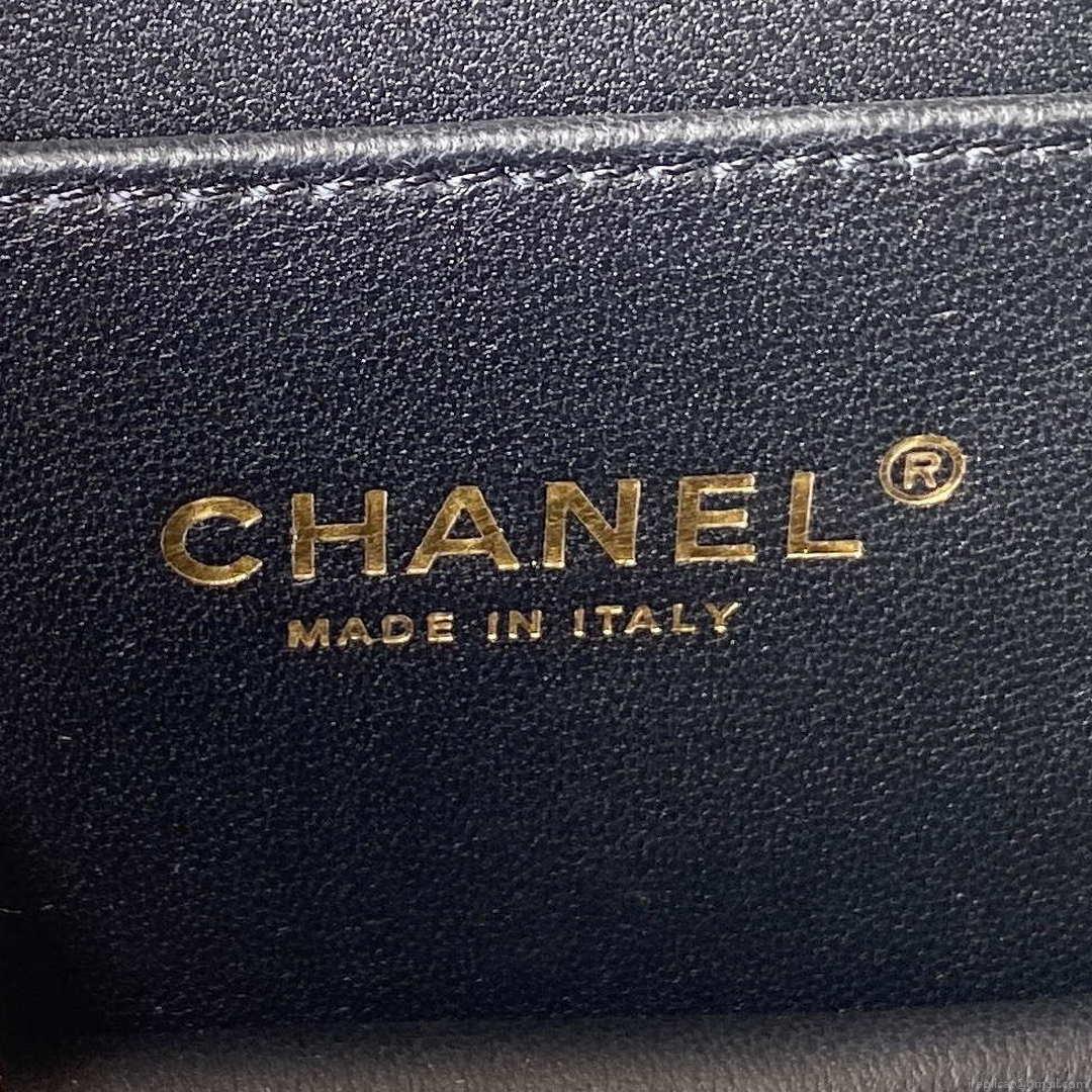 Chanel AS3886 Mini Flap Bag With Top Handle Shiny Calfskin Black Gold