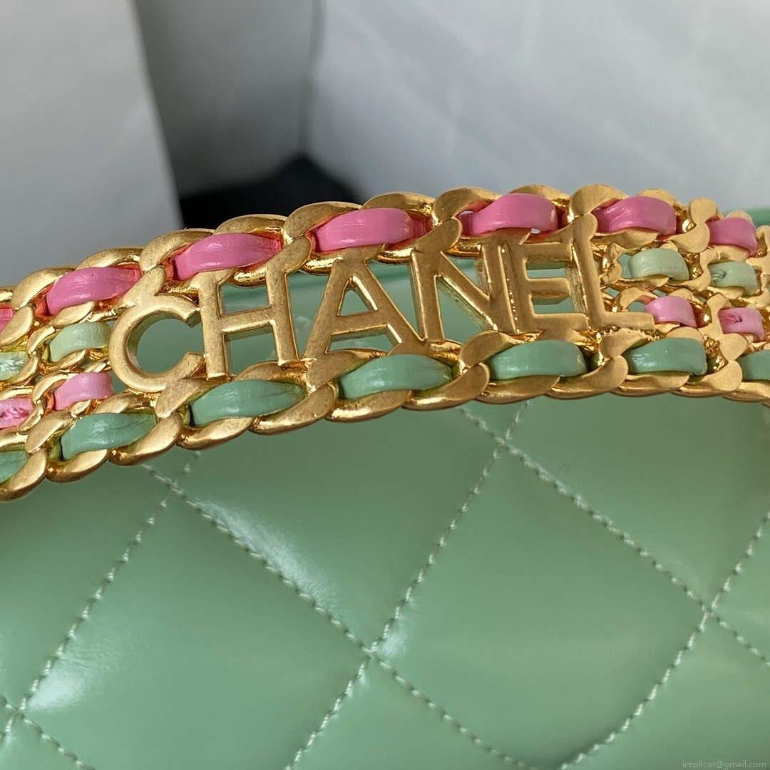 Chanel AS3886 Mini Flap Bag With Top Handle Shiny Calfskin Green Gold
