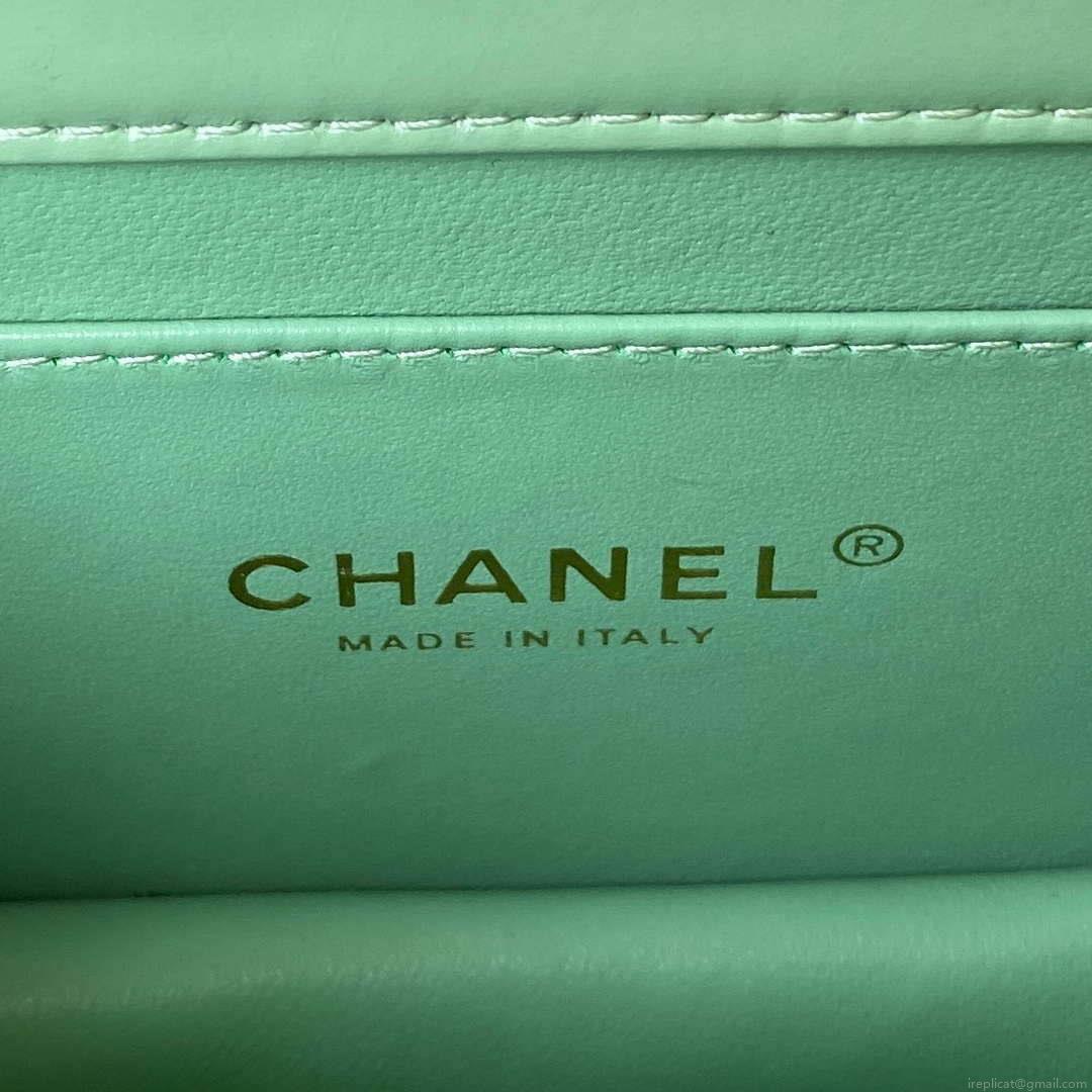 Chanel AS3886 Mini Flap Bag With Top Handle Shiny Calfskin Green Gold