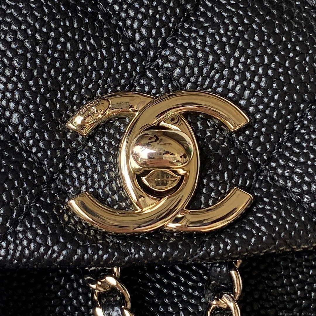 Chanel AS3787 Small Backpack Grained Shiny Calfskin & Gold-Tone Metal Black