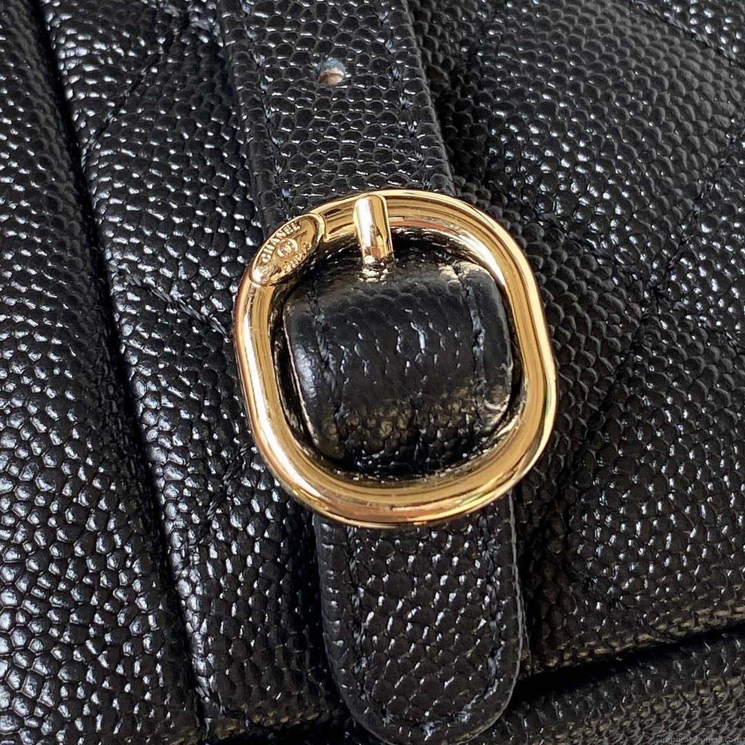 Chanel AS3787 Small Backpack Grained Shiny Calfskin & Gold-Tone Metal Black