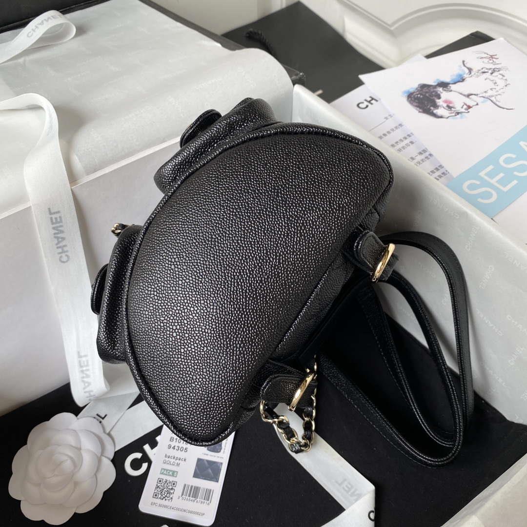 Chanel AS3787 Small Backpack Grained Shiny Calfskin & Gold-Tone Metal Black