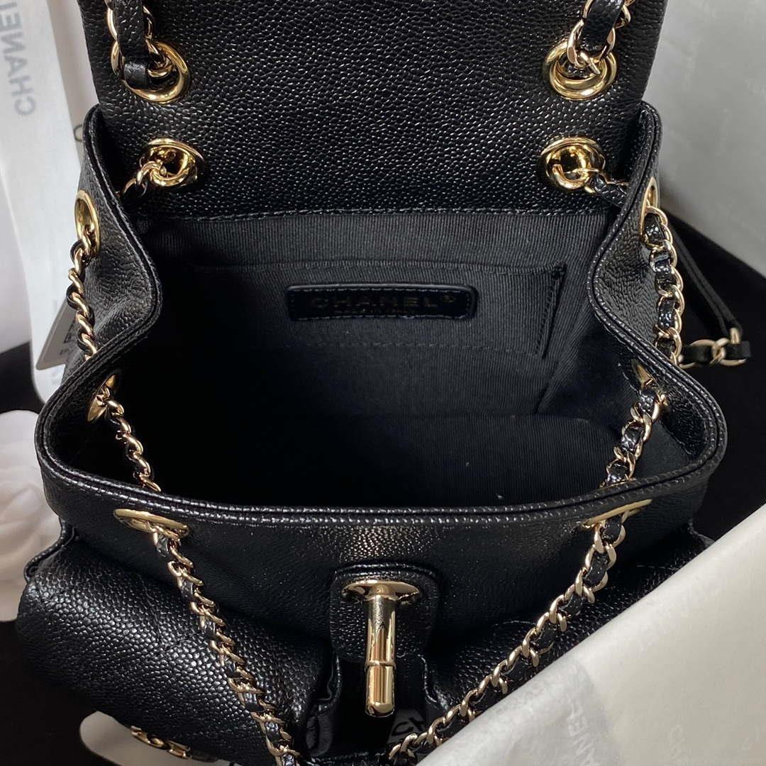 Chanel AS3787 Small Backpack Grained Shiny Calfskin & Gold-Tone Metal Black
