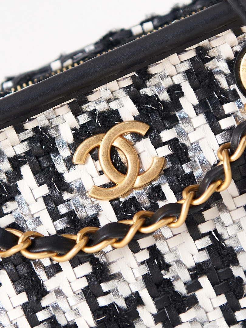 Chanel AS3768 Small Camera Case Lambskin Viscose Weaving White & Black