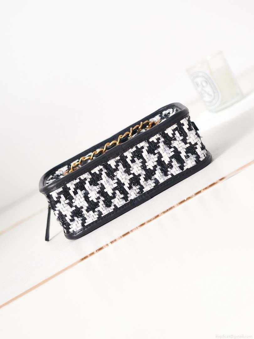 Chanel AS3768 Small Camera Case Lambskin Viscose Weaving White & Black
