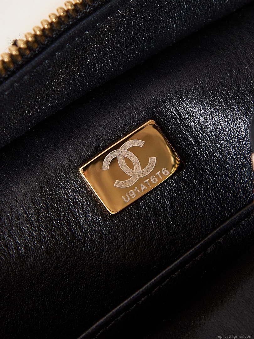 Chanel AS3768 Small Camera Case Lambskin Viscose Weaving White & Black