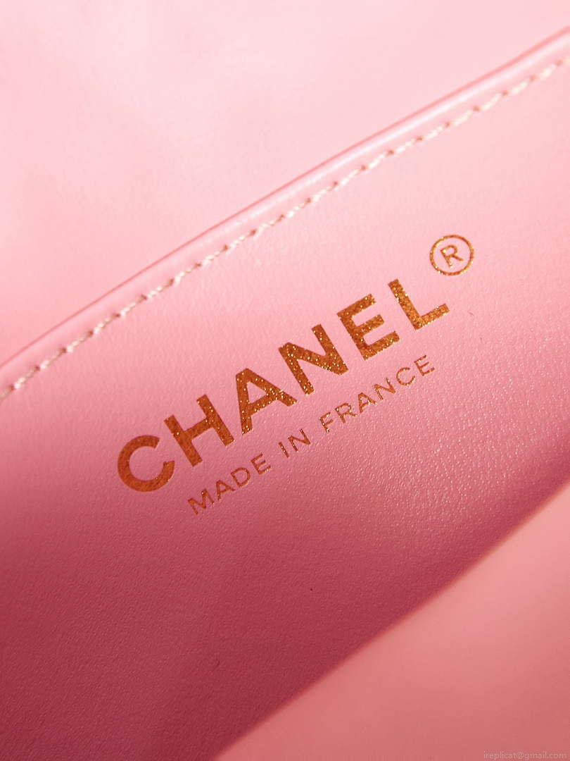 Chanel AS3768 Small Camera Case Lambskin Viscose Weaving Pink & White Gold
