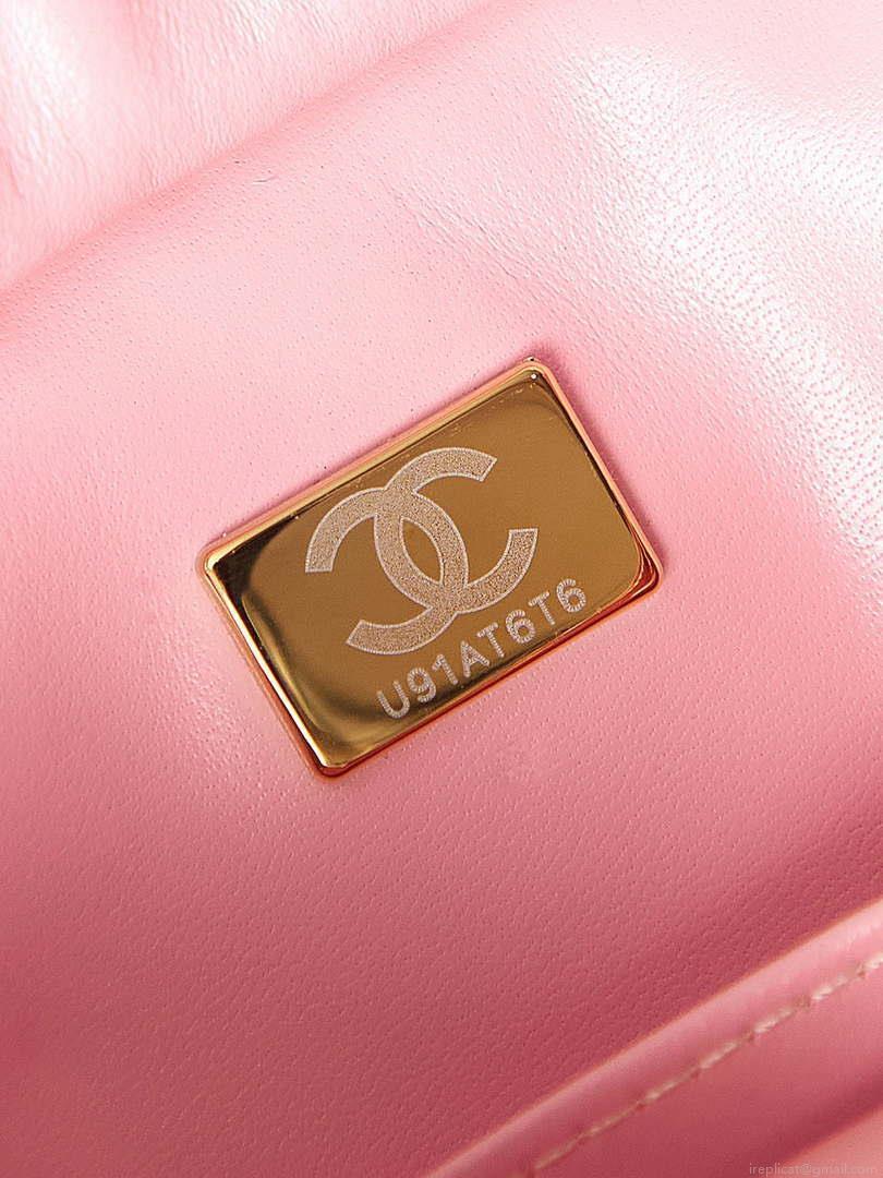 Chanel AS3768 Small Camera Case Lambskin Viscose Weaving Pink & White Gold