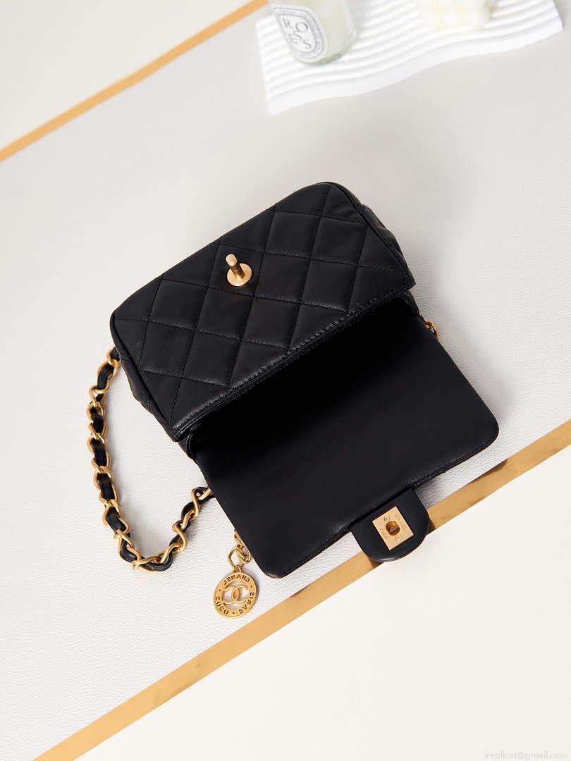 Chanel AS4012 Small Flap Lambskin Bag Black Gold