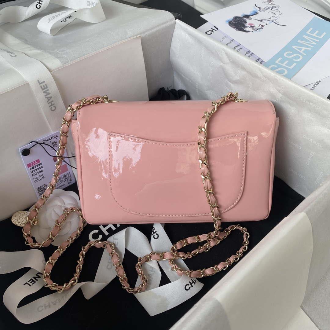 Chanel AS3356 Flap 23FW Patent leather Camellia Pink