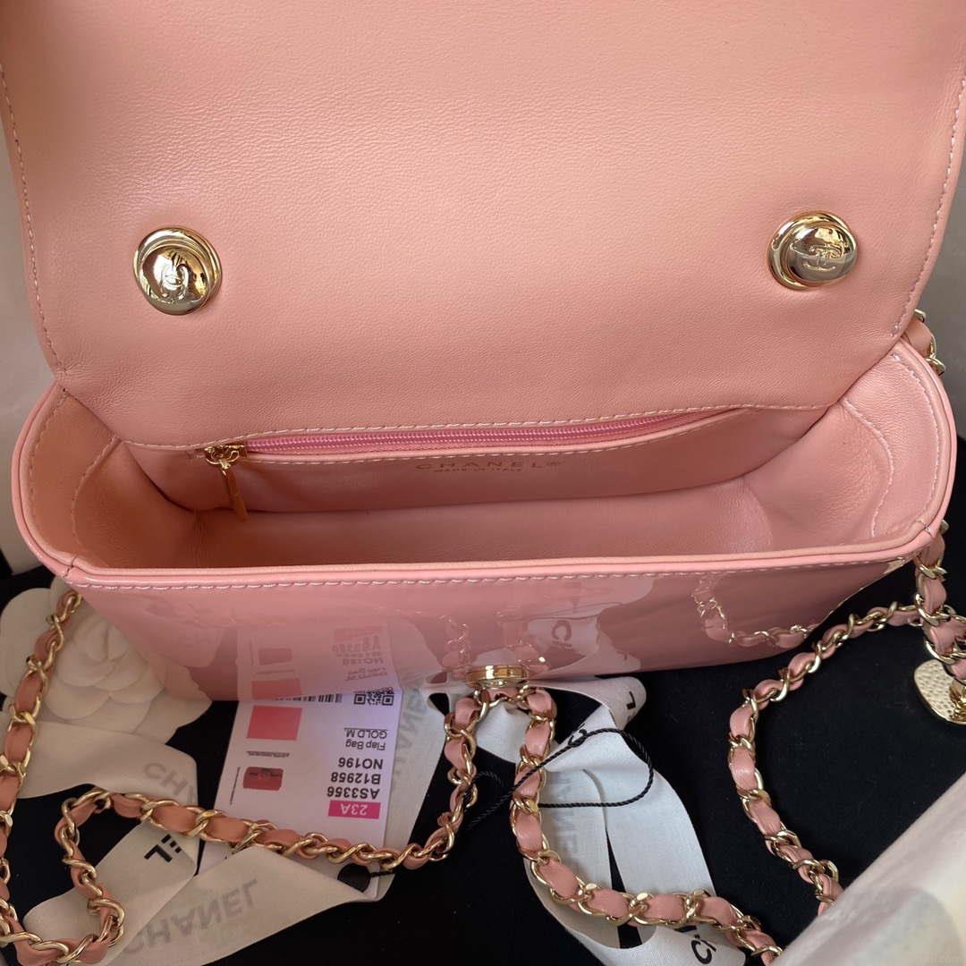 Chanel AS3356 Flap 23FW Patent leather Camellia Pink
