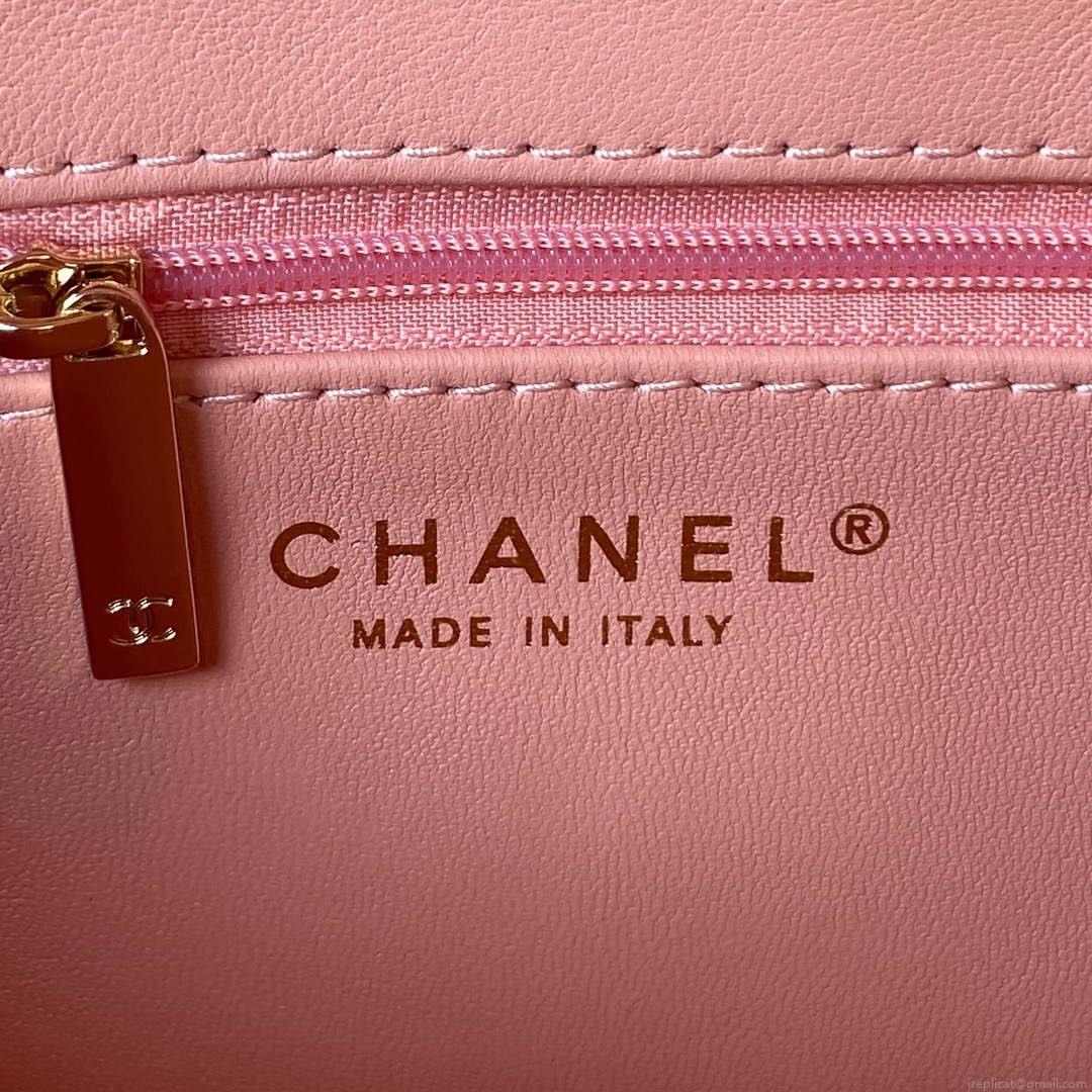 Chanel AS3356 Flap 23FW Patent leather Camellia Pink