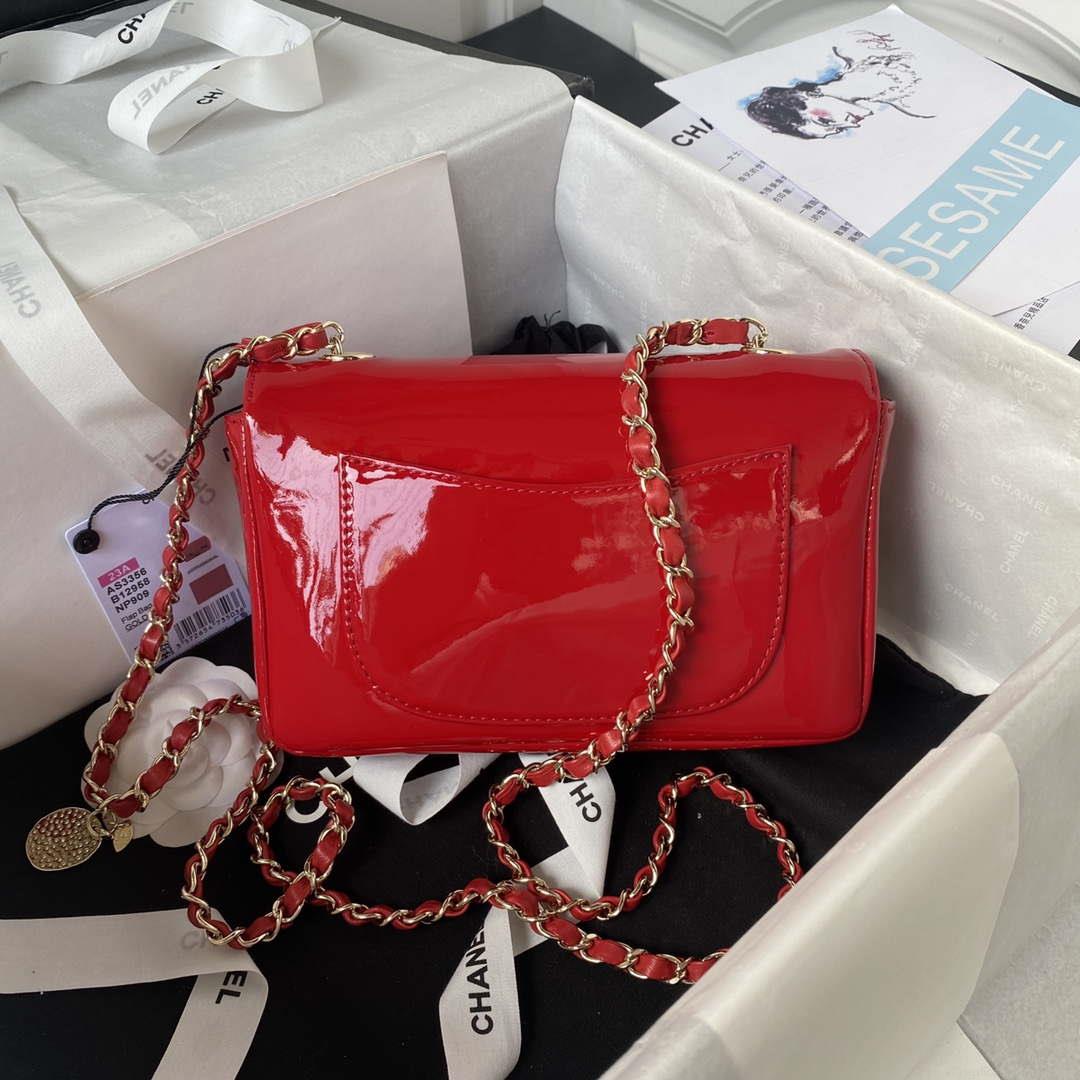 Chanel AS3356 Flap 23FW Patent leather Camellia Red
