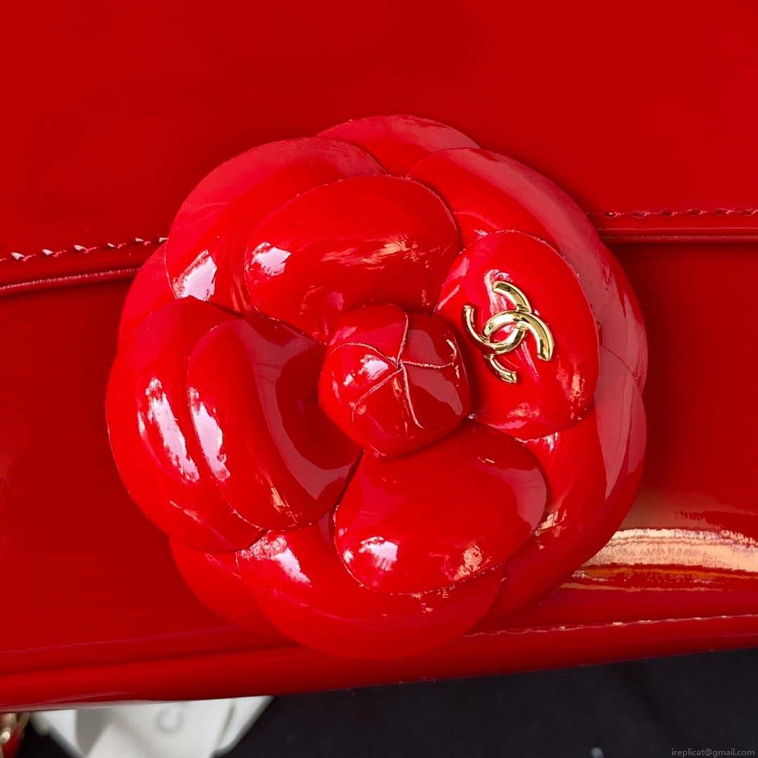Chanel AS3356 Flap 23FW Patent leather Camellia Red