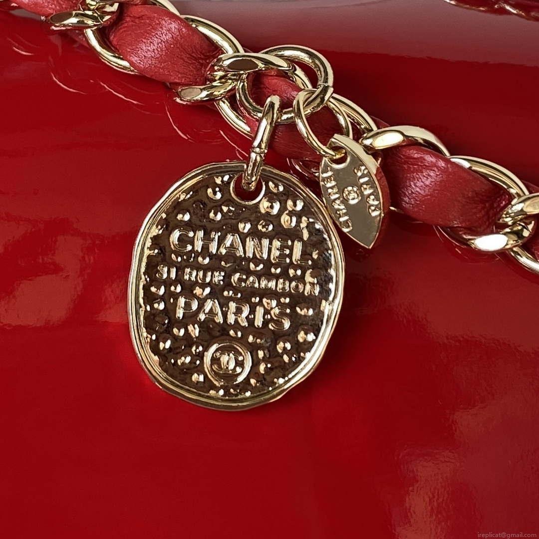 Chanel AS3356 Flap 23FW Patent leather Camellia Red
