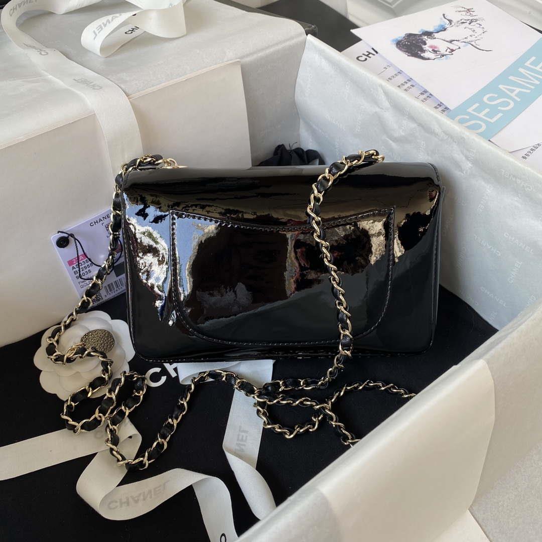 Chanel AS3356 Flap 23FW Patent leather Camellia Black