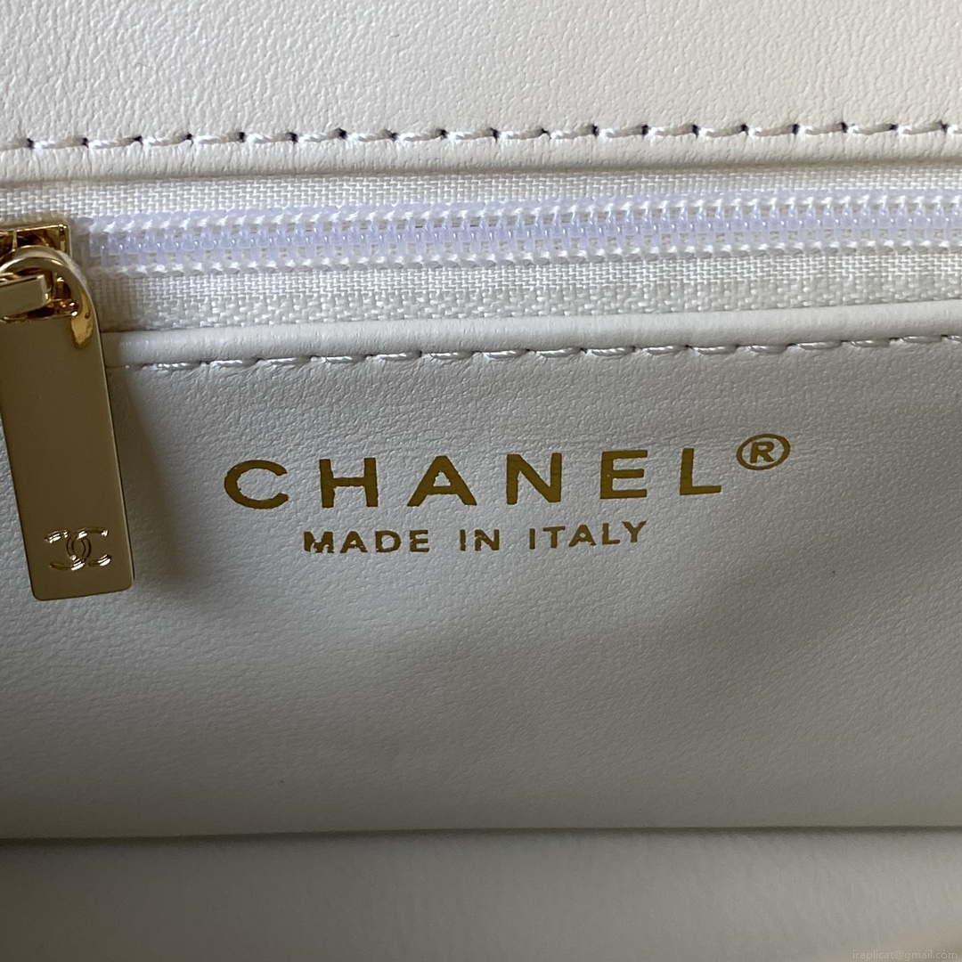 Chanel AS3356 Flap 23FW Patent leather Camellia White