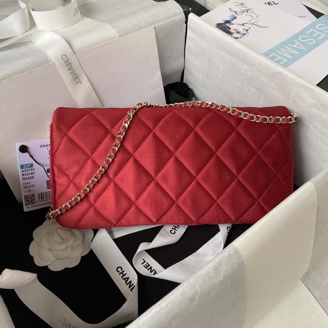 Chanel AS3791 Flap Bag Velvet and Lambskin Red