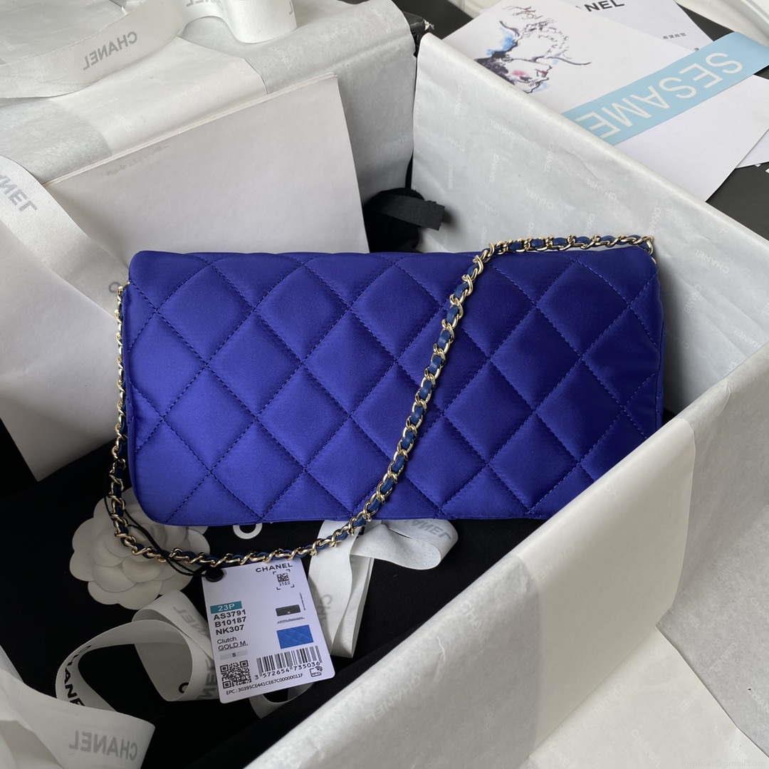 Chanel AS3791 Flap Bag Velvet and Lambskin Blue