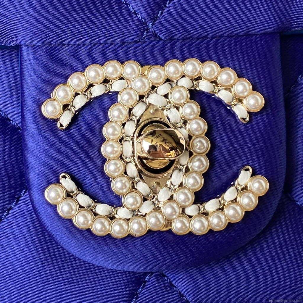 Chanel AS3791 Flap Bag Velvet and Lambskin Blue