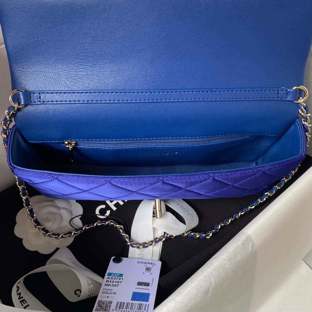 Chanel AS3791 Flap Bag Velvet and Lambskin Blue