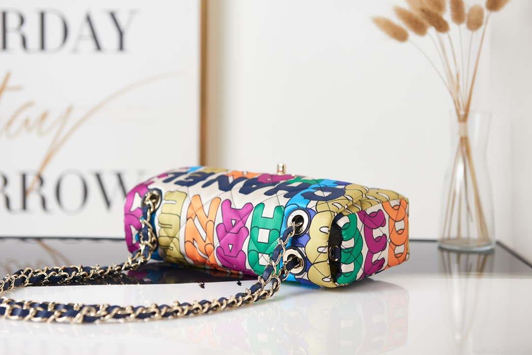 Chanel Flap Bag Printed Fabric Gold Tone Metal AS2897 Multicolor