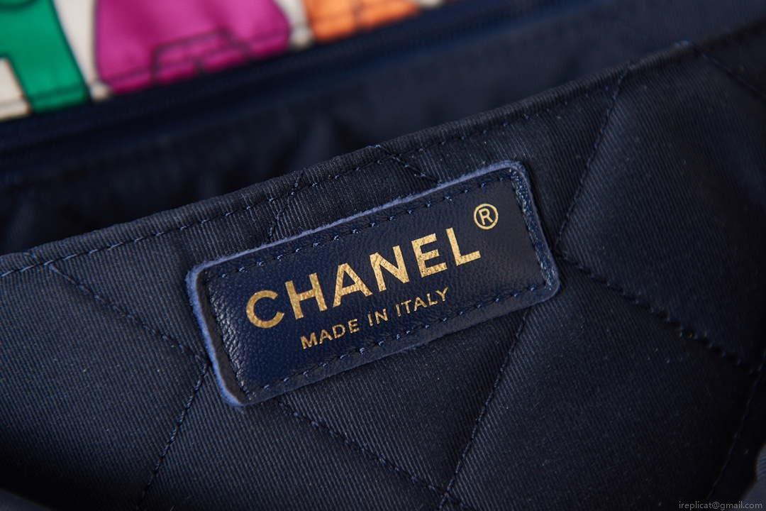 Chanel Flap Bag Printed Fabric Gold Tone Metal AS2897 Multicolor