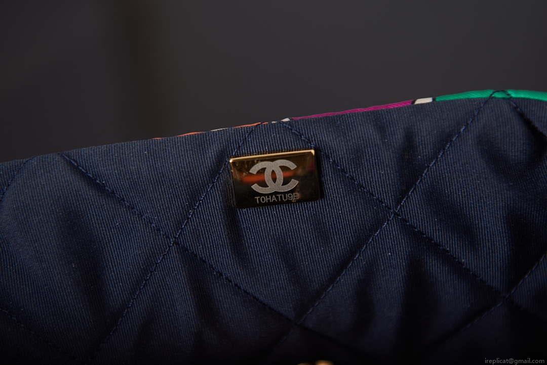 Chanel Flap Bag Printed Fabric Gold Tone Metal AS2897 Multicolor