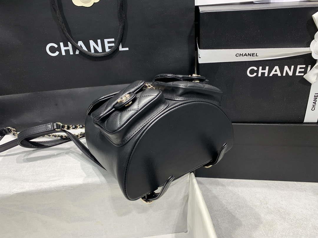 Chanel AS3860 Backpack Shiny Lambskin Gold Black