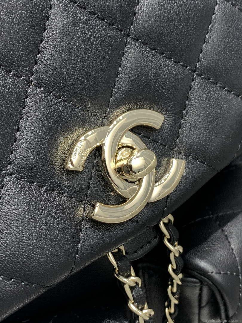 Chanel AS3860 Backpack Shiny Lambskin Gold Black
