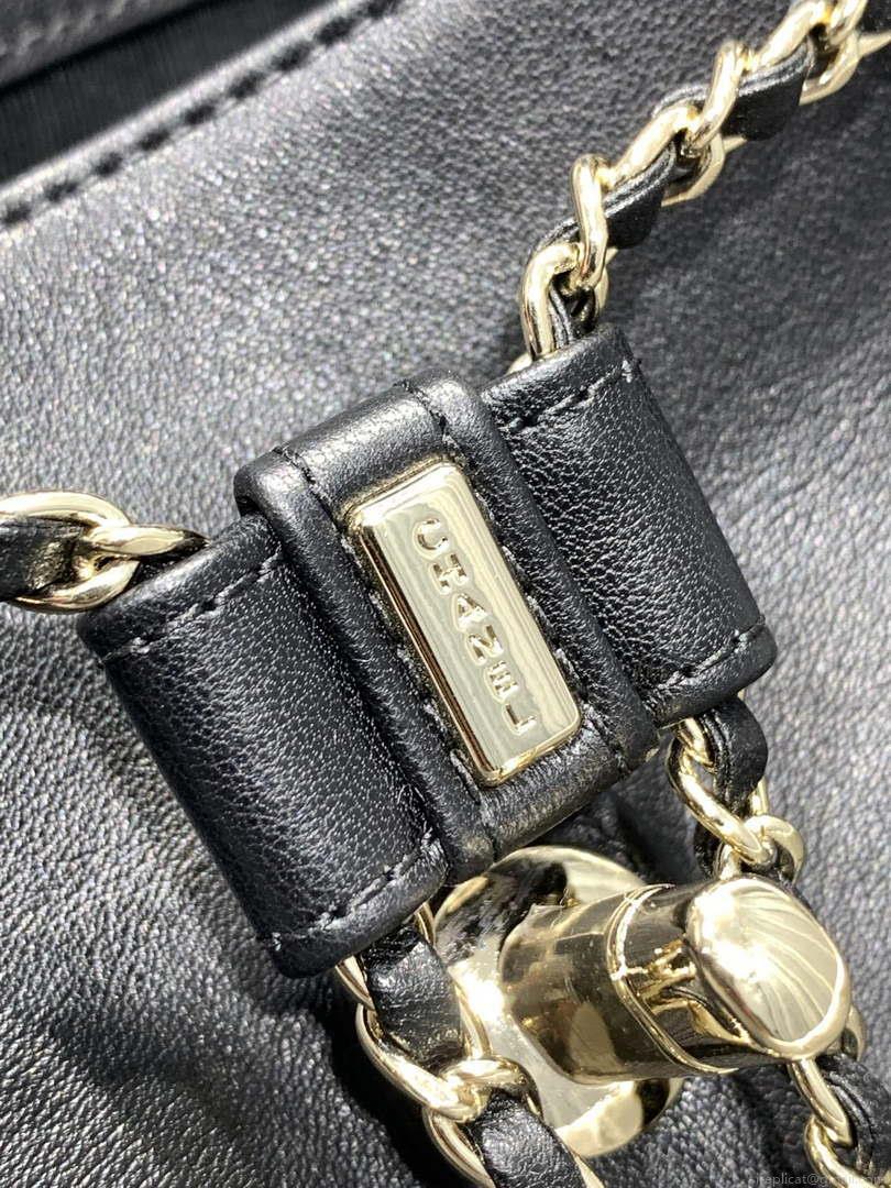 Chanel AS3860 Backpack Shiny Lambskin Gold Black