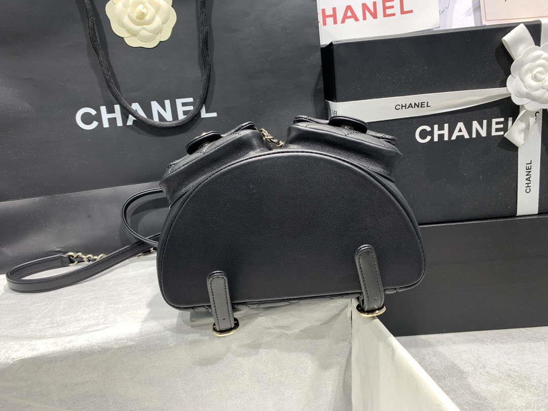 Chanel AS3860 Backpack Shiny Lambskin Gold Black