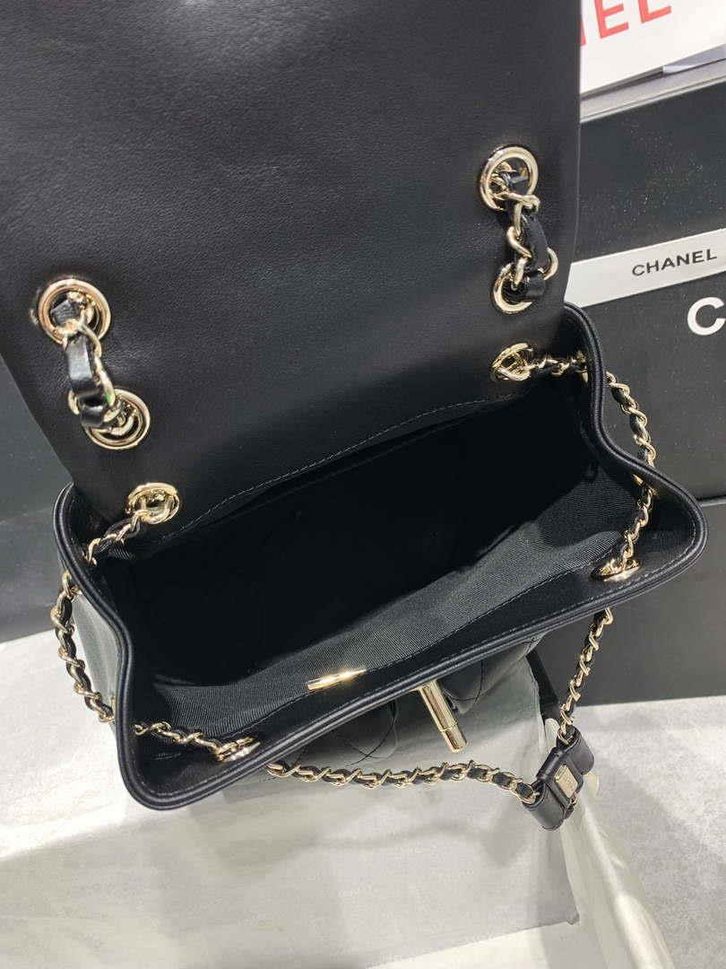 Chanel AS3860 Backpack Shiny Lambskin Gold Black
