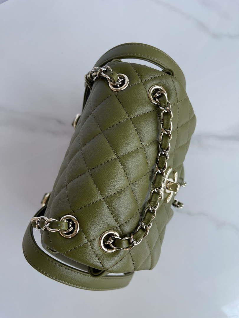 Chanel AS3860 Backpack Shiny Lambskin Gold Dark Green