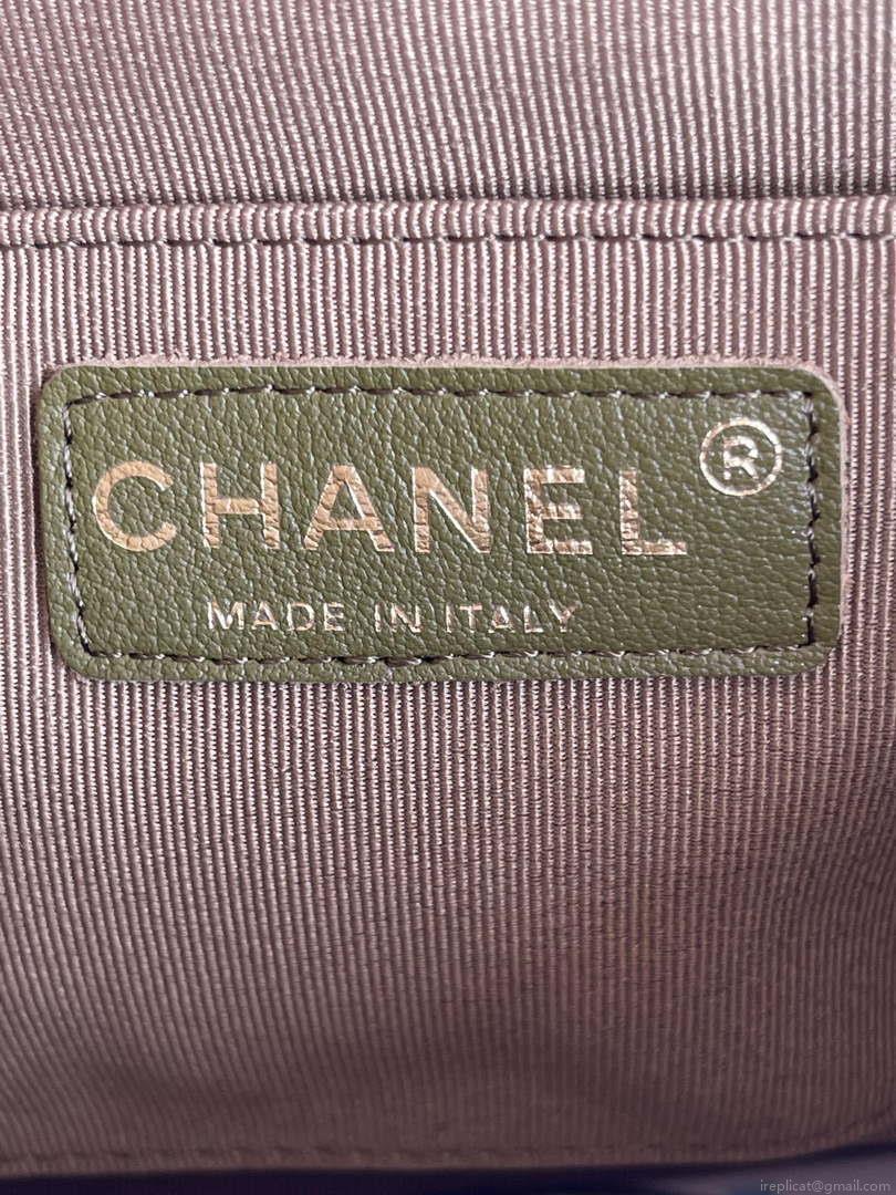 Chanel AS3860 Backpack Shiny Lambskin Gold Dark Green