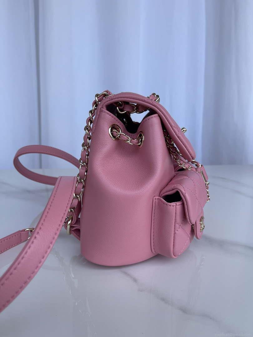 Chanel AS3860 Backpack Shiny Lambskin Gold Pink