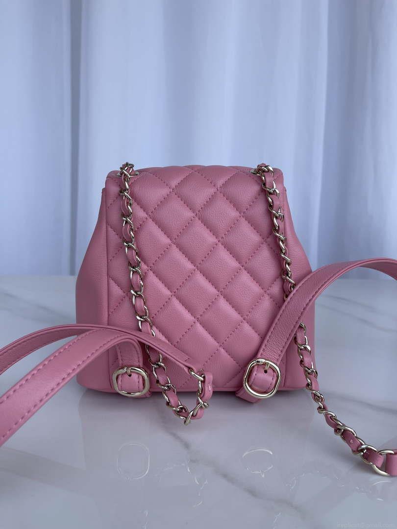 Chanel AS3860 Backpack Shiny Lambskin Gold Pink