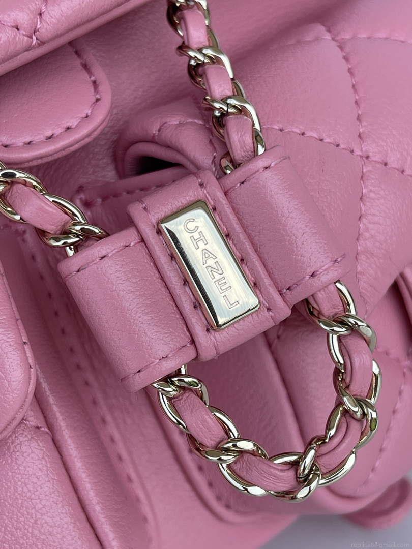 Chanel AS3860 Backpack Shiny Lambskin Gold Pink