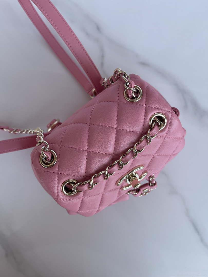 Chanel AS3860 Backpack Shiny Lambskin Gold Pink