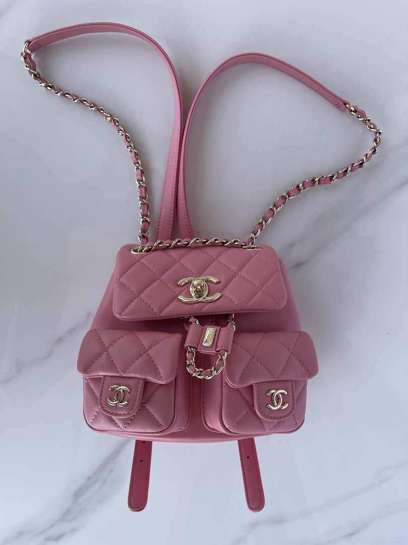 Chanel AS3860 Backpack Shiny Lambskin Gold Pink