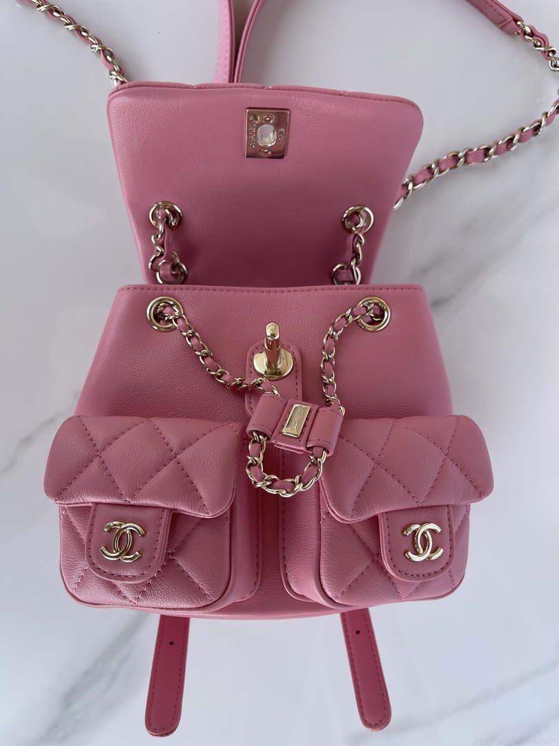 Chanel AS3860 Backpack Shiny Lambskin Gold Pink