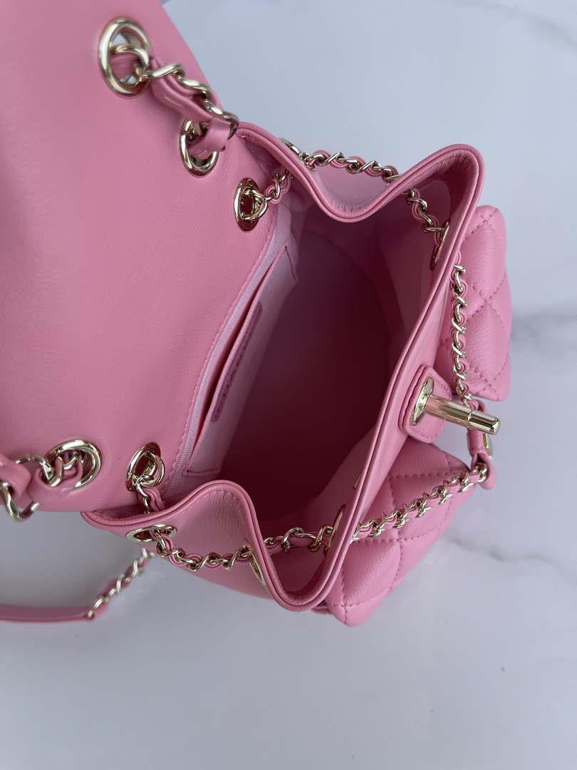 Chanel AS3860 Backpack Shiny Lambskin Gold Pink